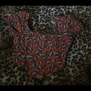 Butterfly Print Puff Sleeve Top